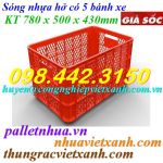 Sóng nhựa hở HS0199 có 5 bánh xe – KT 780x500x430mm