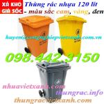 Thanh lý xả kho giá rẻ thùng rác 120 lít nhựa HDPE nắp kín màu cam - vàng - đen