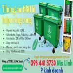 Thùng rác 660 lít màu xanh HDPE