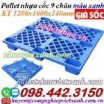 Pallet nhựa cốc 9 chân 1200x1000x140mm xanh dương