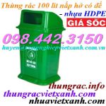 Thùng rác 100 lít nắp hở có đế