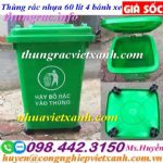 Thùng rác nhựa 60 lít màu xanh lá có 4 bánh xe