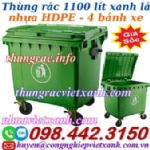 Thùng rác 1100 lít nhựa HDPE - 4 bánh xe - màu xanh lá