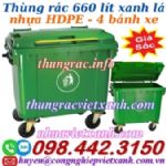 Thùng rác 660 lít nhựa HDPE 4 bánh xe - màu xanh lá