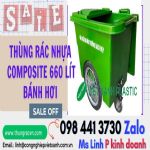 Thùng rác công nghiệp 660 lít nhựa composite màu vàng, đen