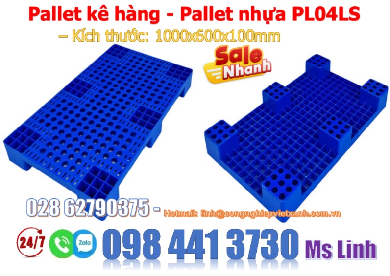 Pallet nhựa kê hàng kê gạo 1000x600x100mm