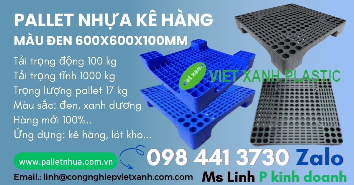Pallet kê hàng lót kho 600x600x100mm màu xanh và đen